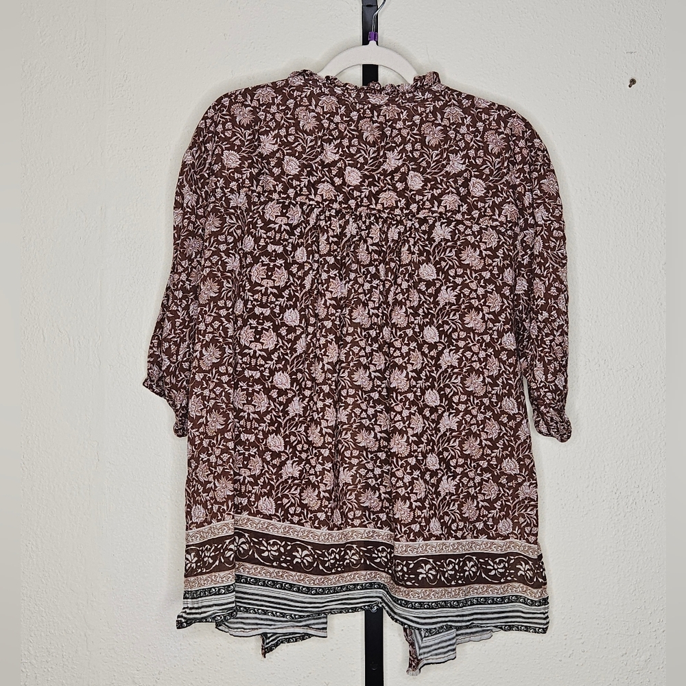 We The Free Border Batik Buttondown Top, Size Medium, Brown, GUC - Picture 4 of 10